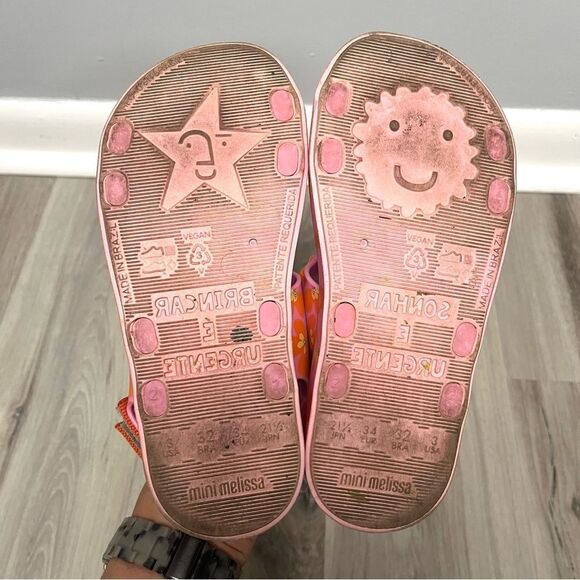 Mini Melissa Sandals Girls 3 Ping Pong Fabula Pink and Orange Floral Strappy - Picture 6 of 7